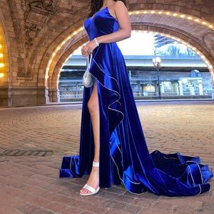Johnathan Kayne - royal blue strapless dress- stretch velvet with stretch lining